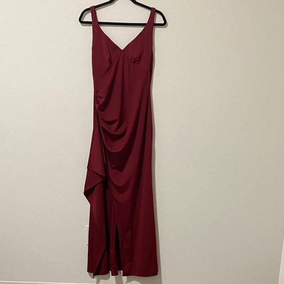 Dresses & Skirts - Women’s Sexy Burgundy Spaghetti Strap Slip Dress Draped Detail Maxi V-Neck Y2K